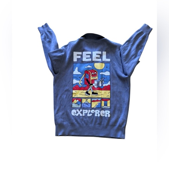 Zara Sweater Collar Fell Explorer Printed At The Back Gray Size M Haft Bottom - Picture 1 of 15